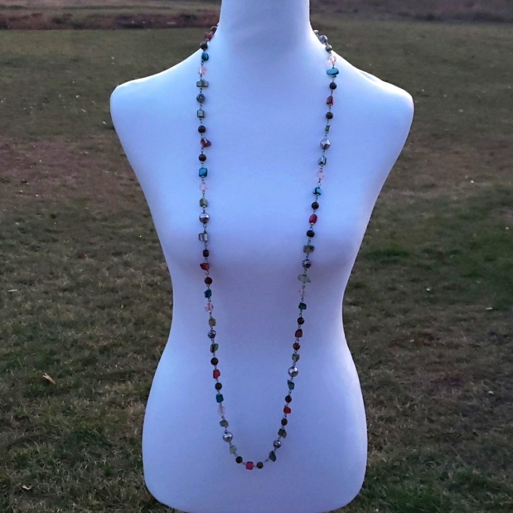 9. Beaded and Stone Chip Necklace - Can Be Styled As Long or Double Layered - Picture 7 of 11